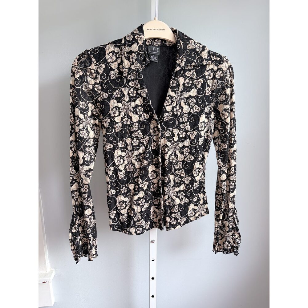 INC International Concepts Black Floral Embroidered Y2K Blouse Size S